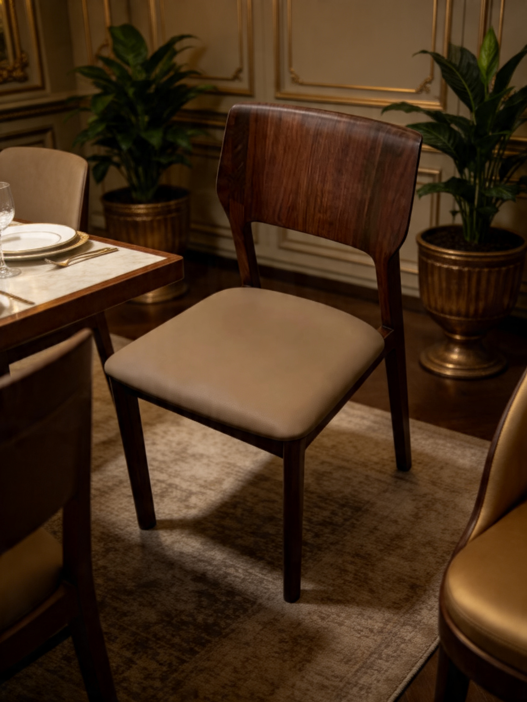 LORO Solid Black Walnut Leather Dining Chair