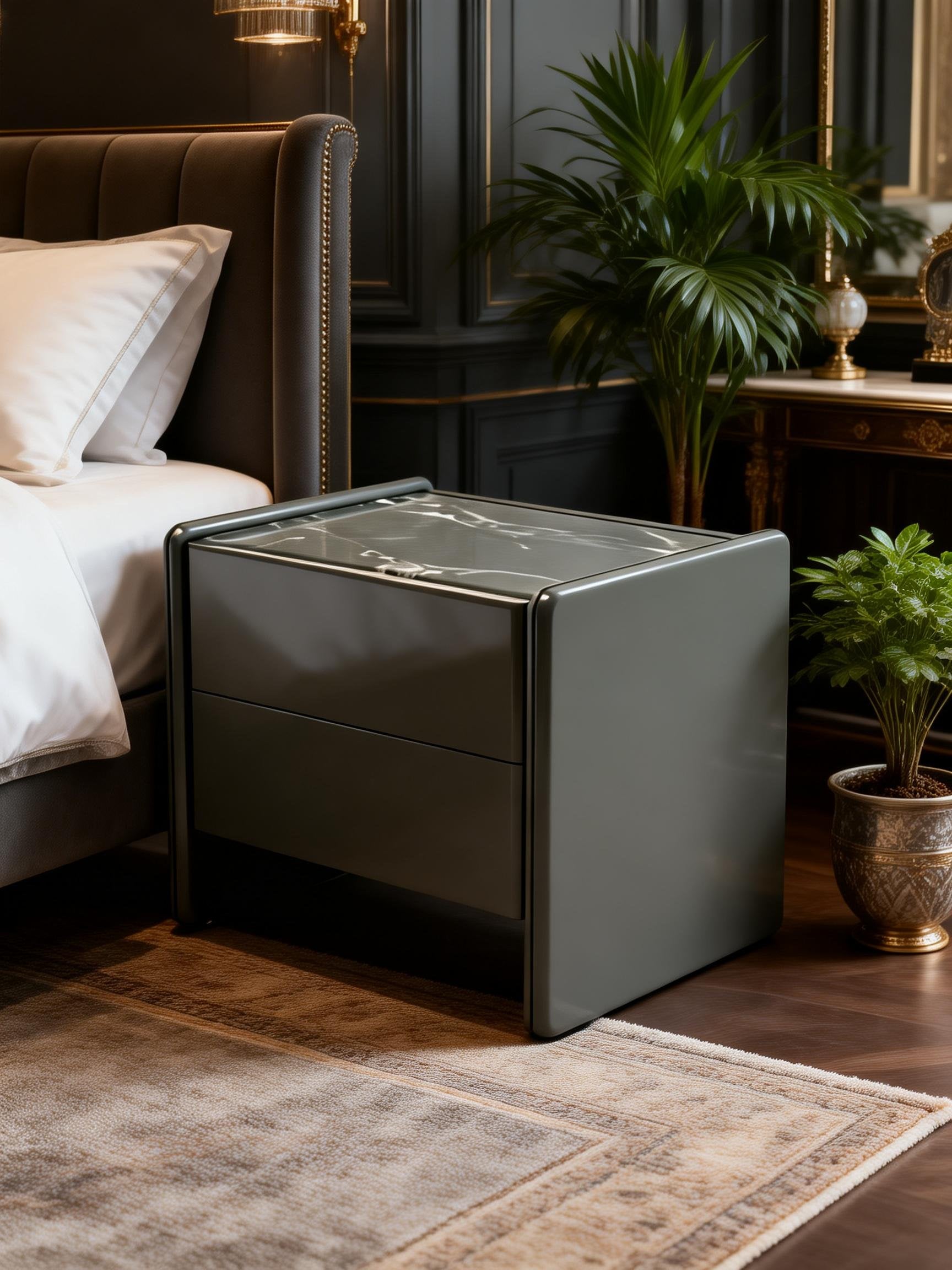 TERRA Lacquered Bedside Table with Quartz Top