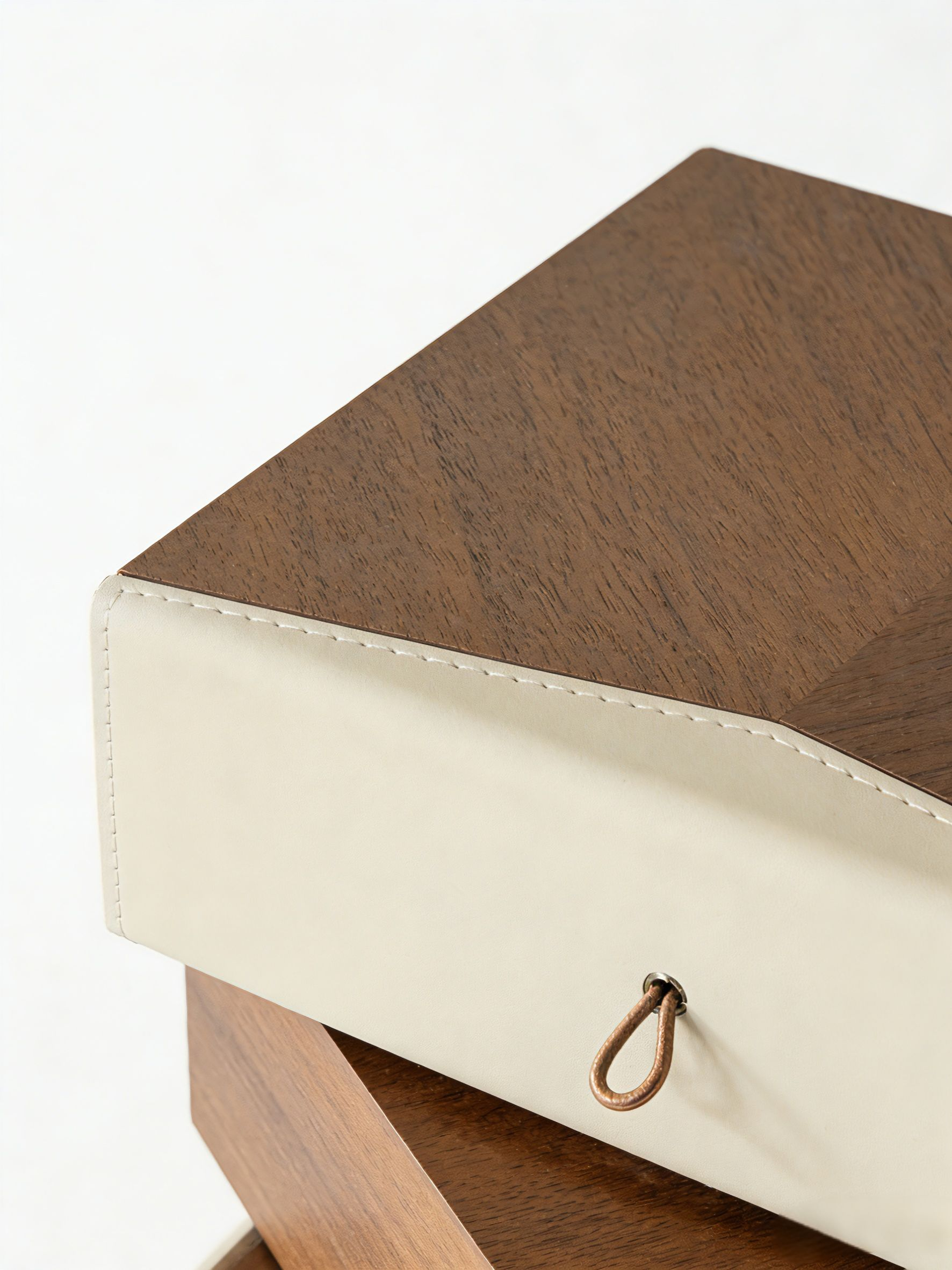 PINE Stacked Walnut & Saddle Leather Bedside Table