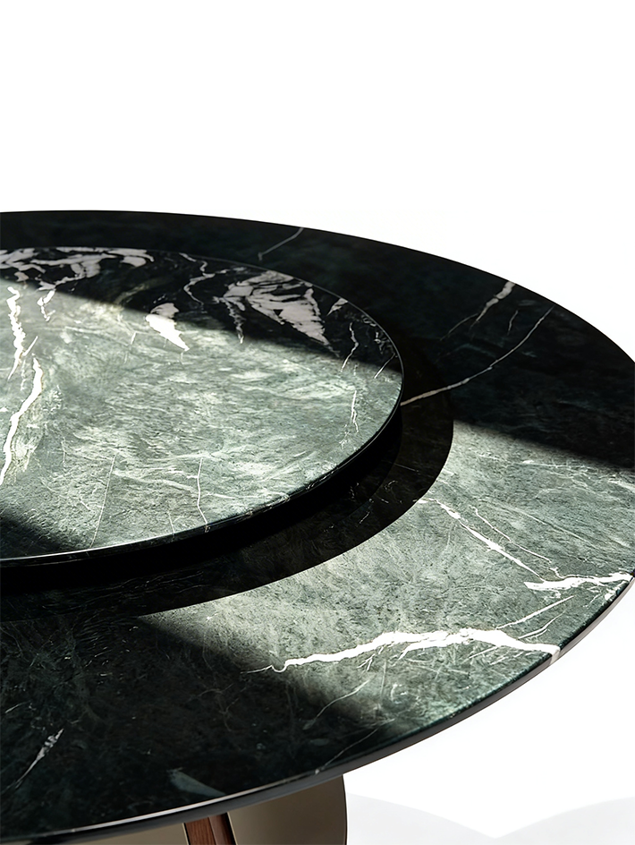 ODETTE Solid Catalpa Wood & Saddle Leather Round Dining Table