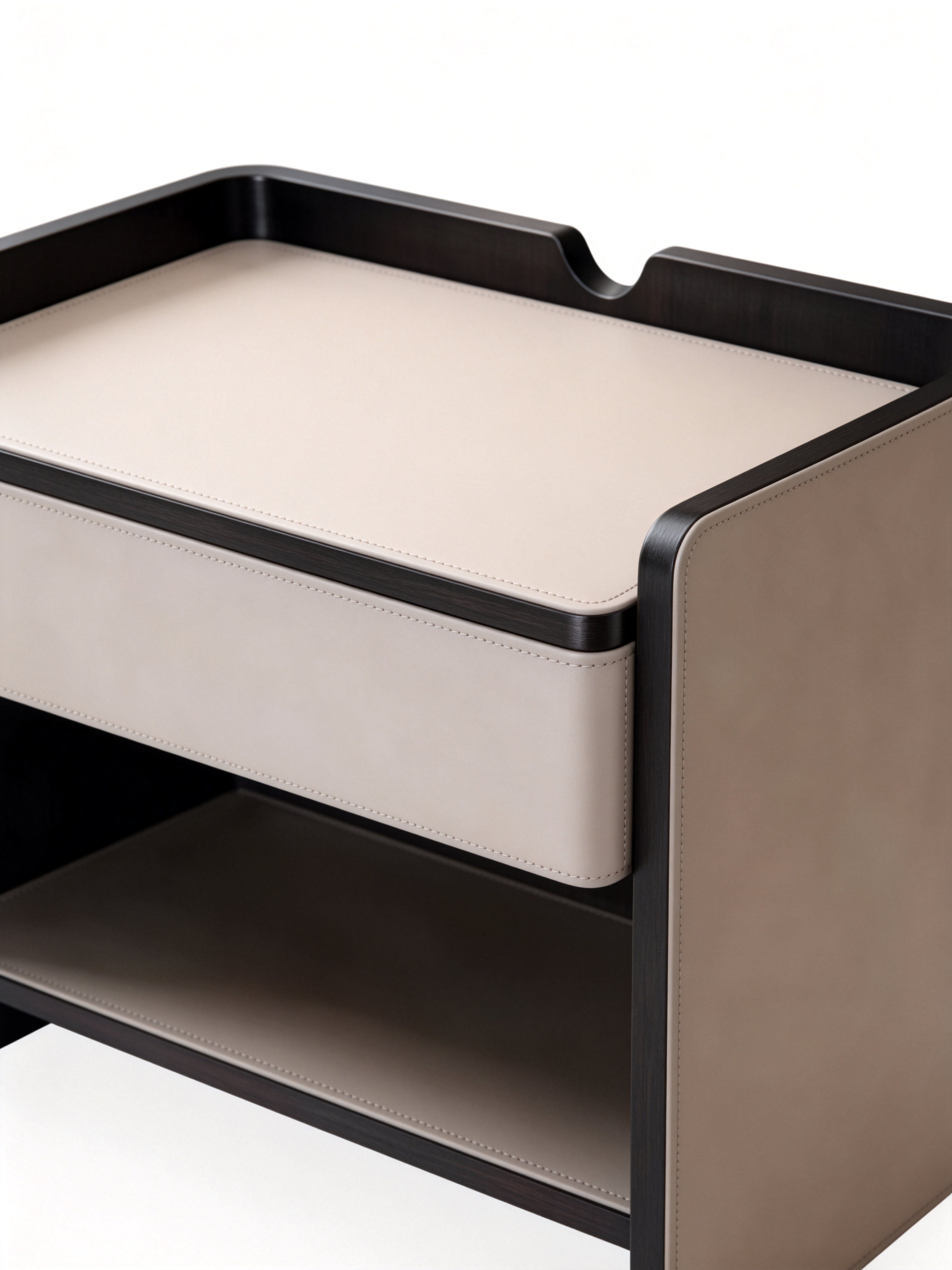 MIST Smoked Wood & Saddle Leather Bedside Table