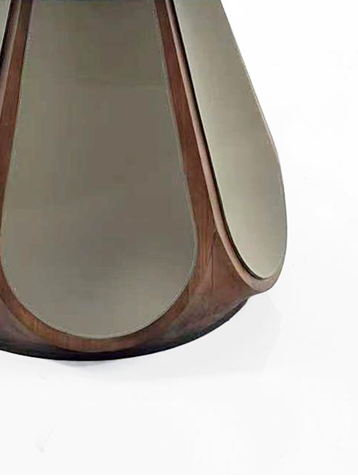 ODETTE Solid Catalpa Wood & Saddle Leather Round Dining Table