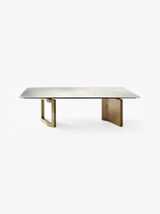NARSI Natural Marble Dining Table with Fingerprint-Resistant Stainless Steel Leg