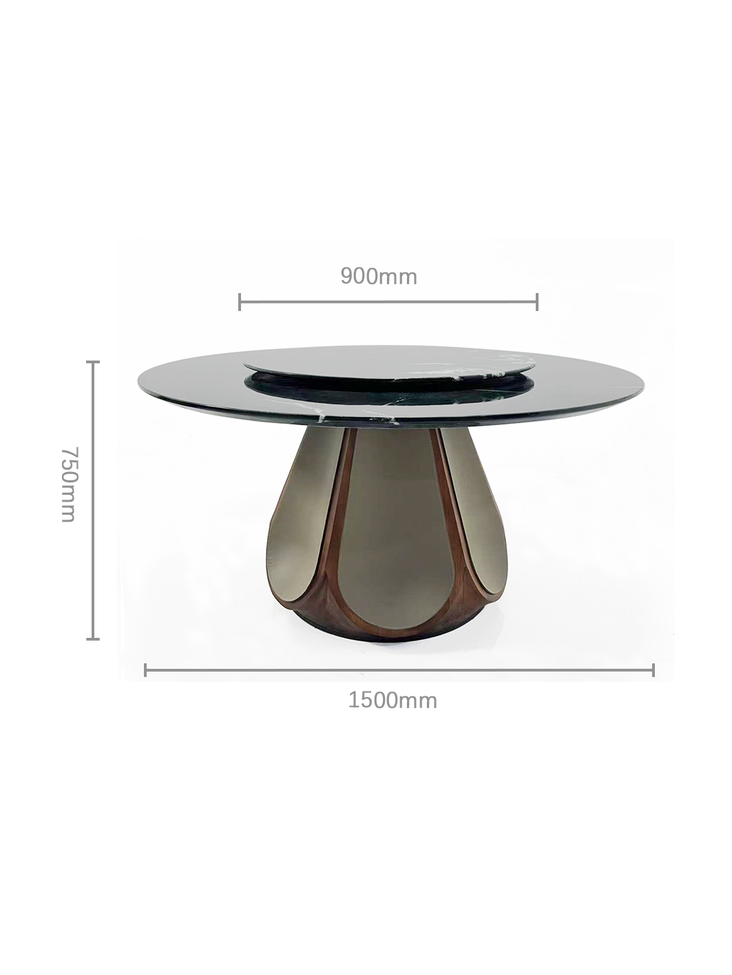 ODETTE Solid Catalpa Wood & Saddle Leather Round Dining Table
