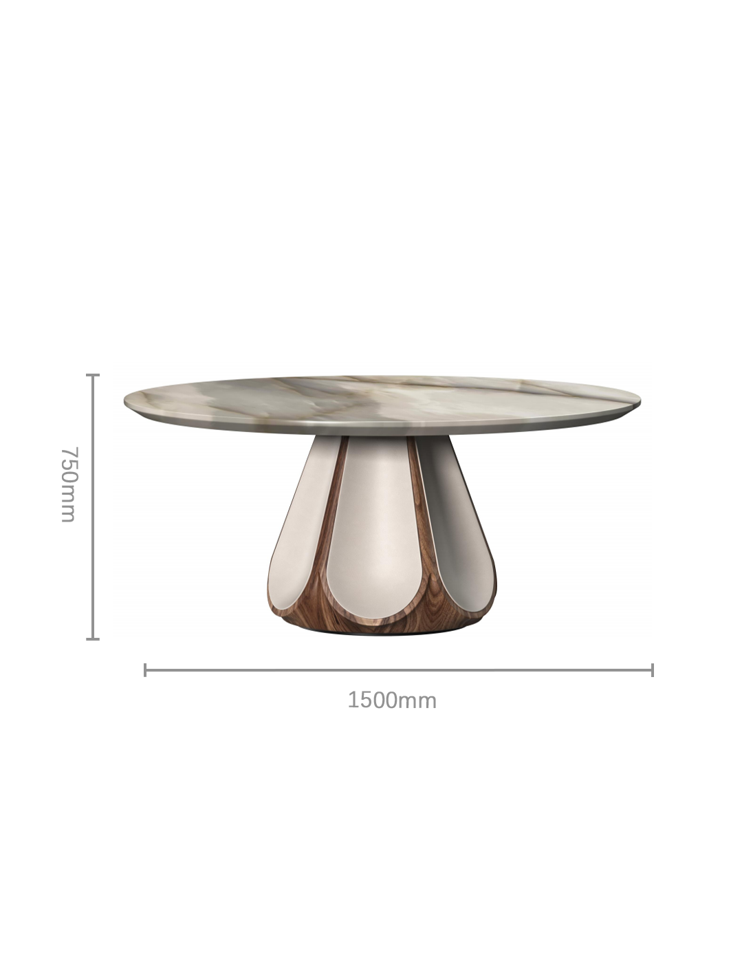 ODETTE Solid Catalpa Wood & Saddle Leather Round Dining Table