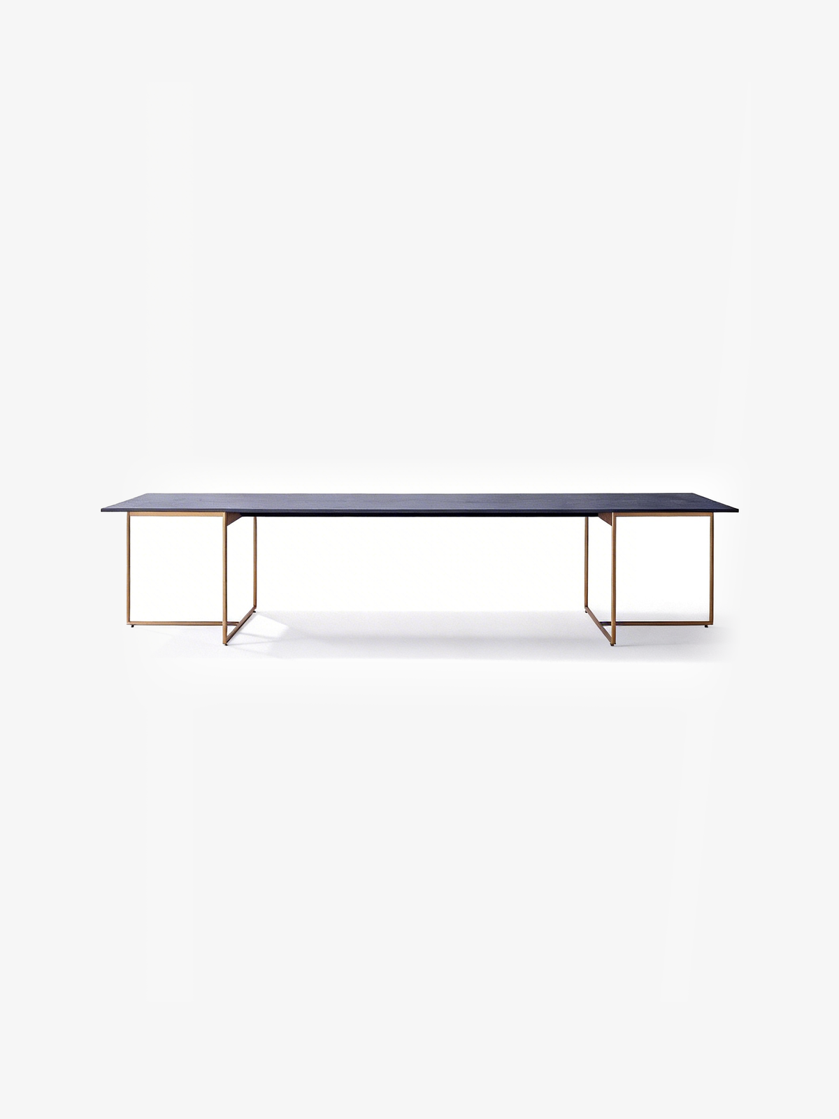 CASSA Wood Veneer Dining Table in Navy with Titanium Gold Legs