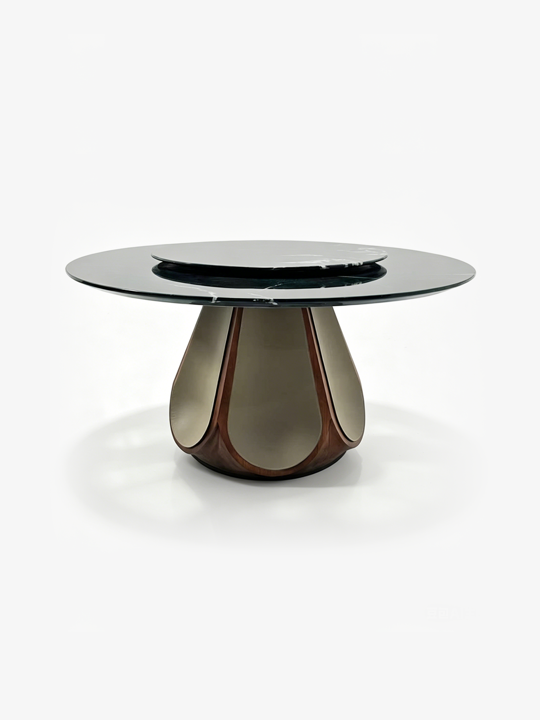 ODETTE Solid Catalpa Wood & Saddle Leather Round Dining Table