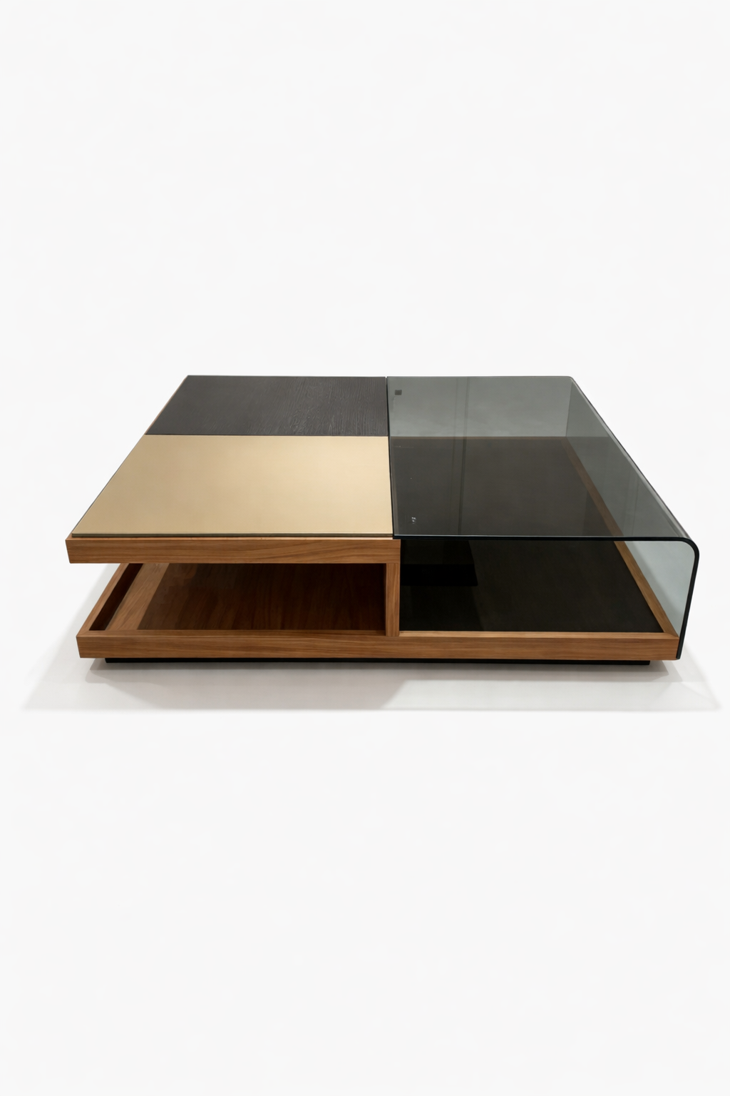 Havenwood Geometric Glass & Saddle Leather Coffee Table