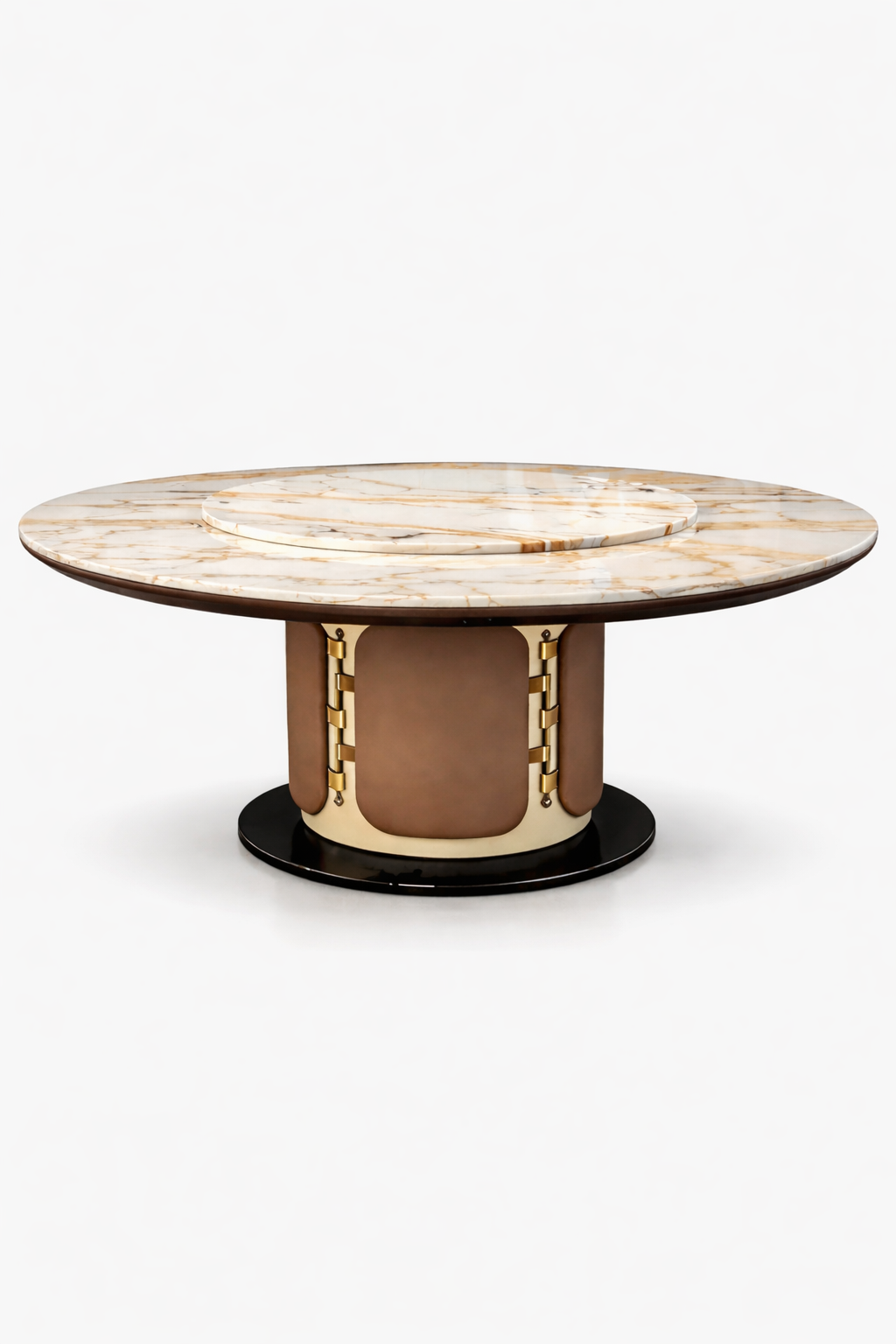 Aurora Calacatta Gold Marble Round Dining Table with Electric Lift Turntable