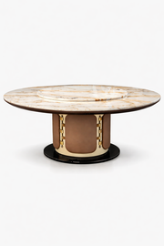Aurora Calacatta Gold Marble Round Dining Table with Electric Lift Turntable
