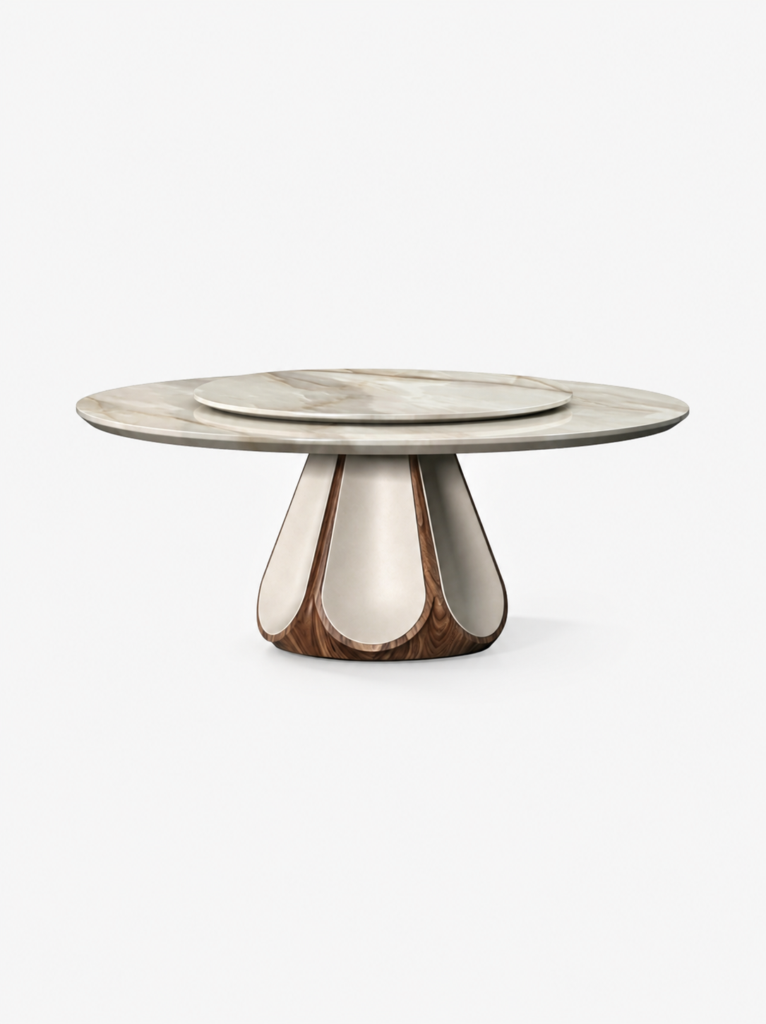 ODETTE Solid Catalpa Wood & Saddle Leather Round Dining Table