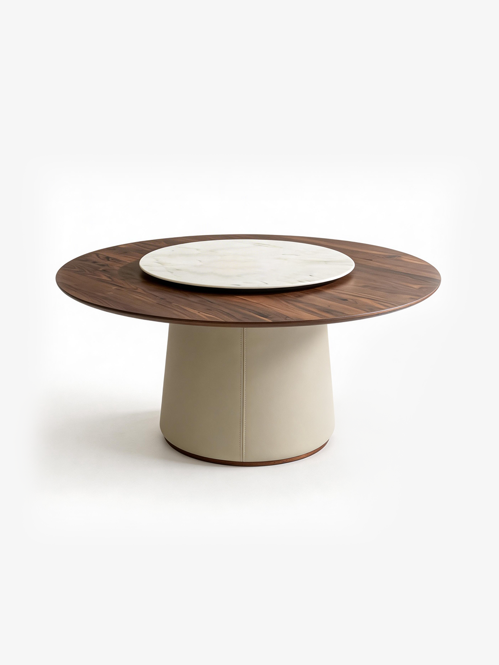 OVA Walnut Round Dining Table with Removable Marble Lazy Susan