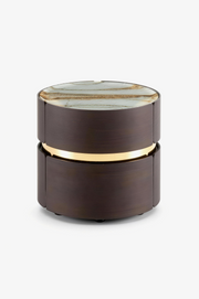 VESTA Roman Impression Stone Top Smoked Wood Bedside Table