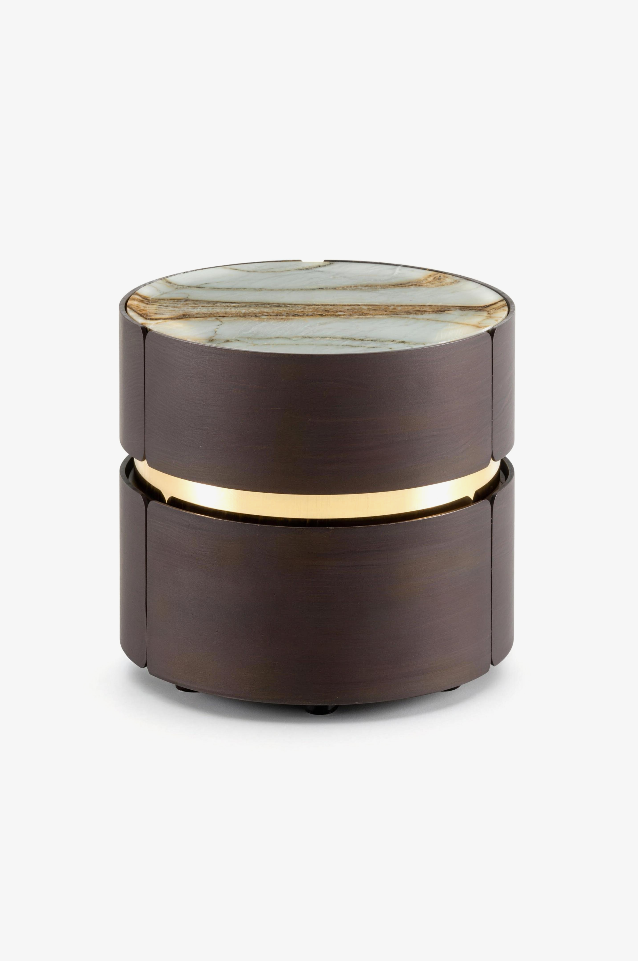 VESTA Roman Impression Stone Top Smoked Wood Bedside Table