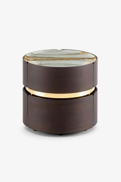 VESTA Roman Impression Stone Top Smoked Wood Bedside Table