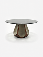 ODETTE Solid Catalpa Wood & Saddle Leather Round Dining Table