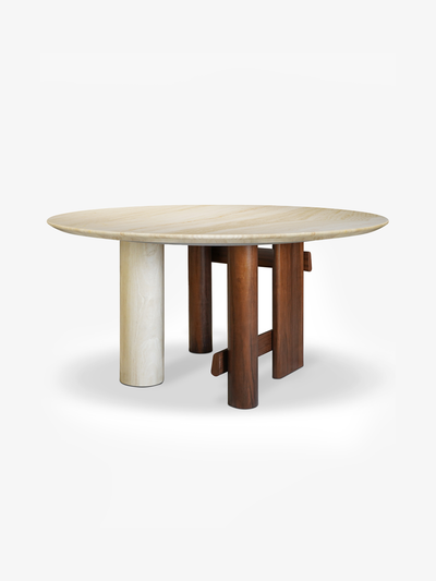 FORMA White Marble & Walnut Ash Wood Round Dining Table