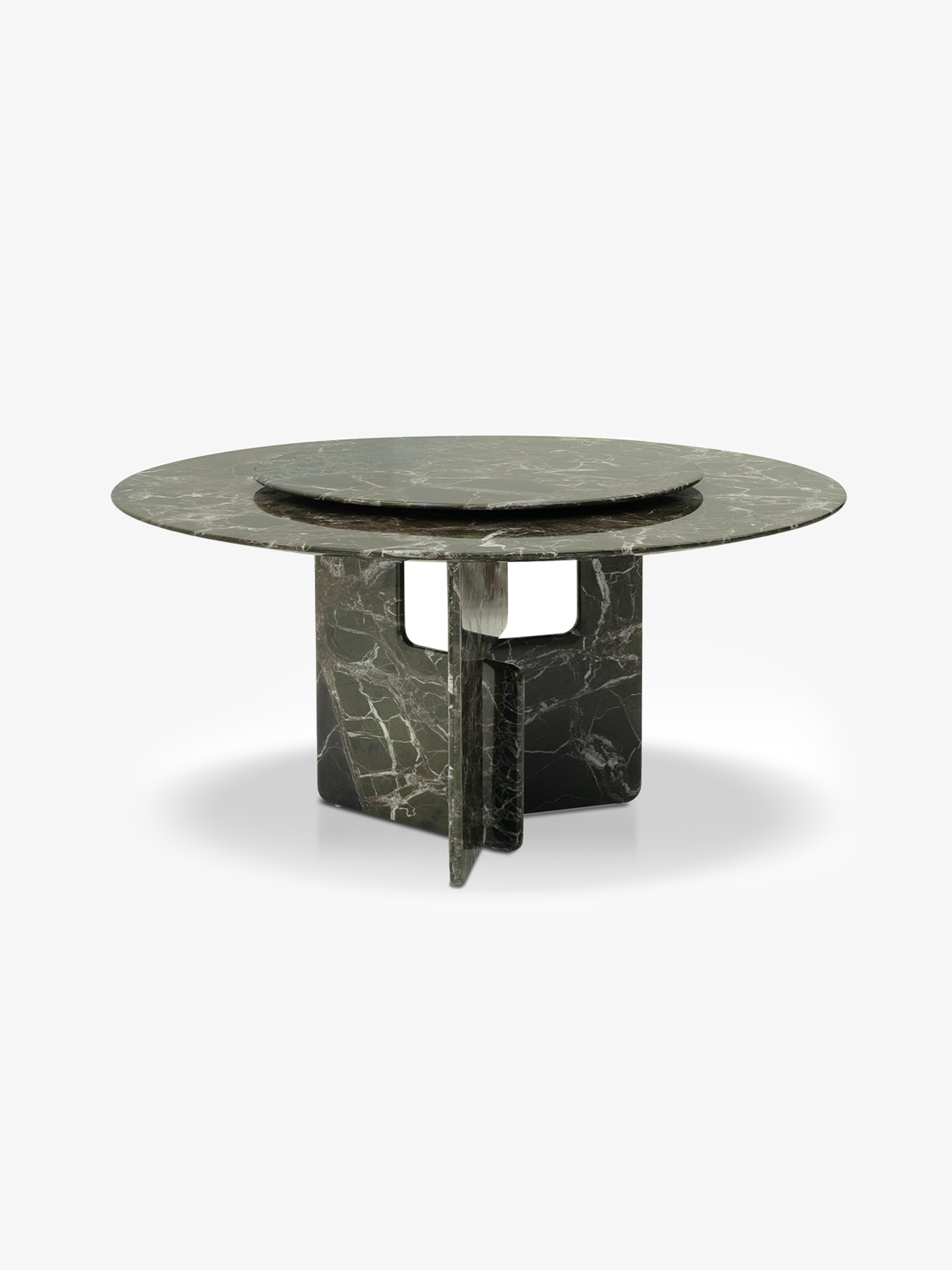BRERA Prato Green Marble Round Dining Table with Lazy Susan