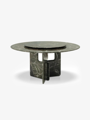 BRERA Prato Green Marble Round Dining Table with Lazy Susan