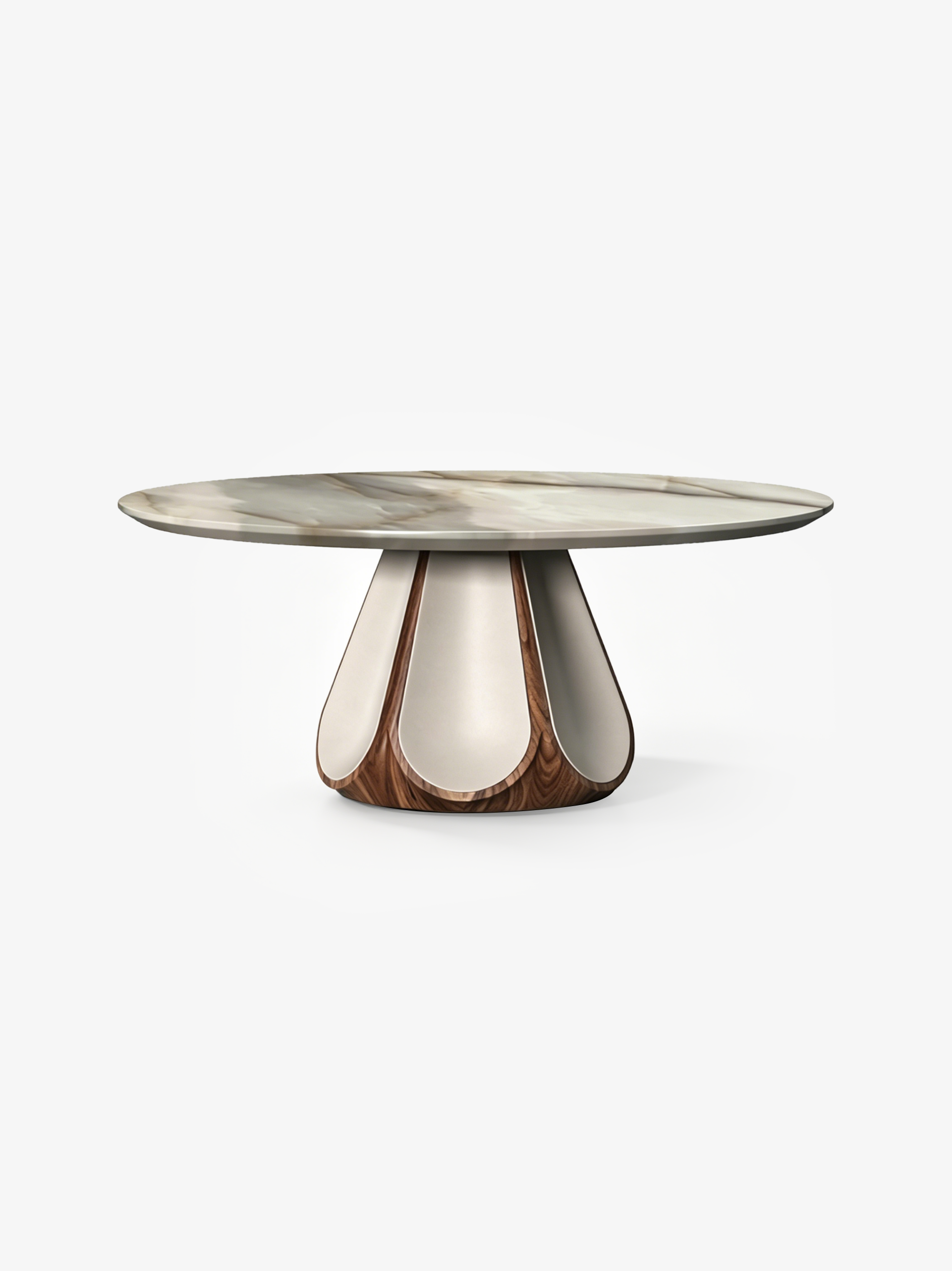 ODETTE Solid Catalpa Wood & Saddle Leather Round Dining Table