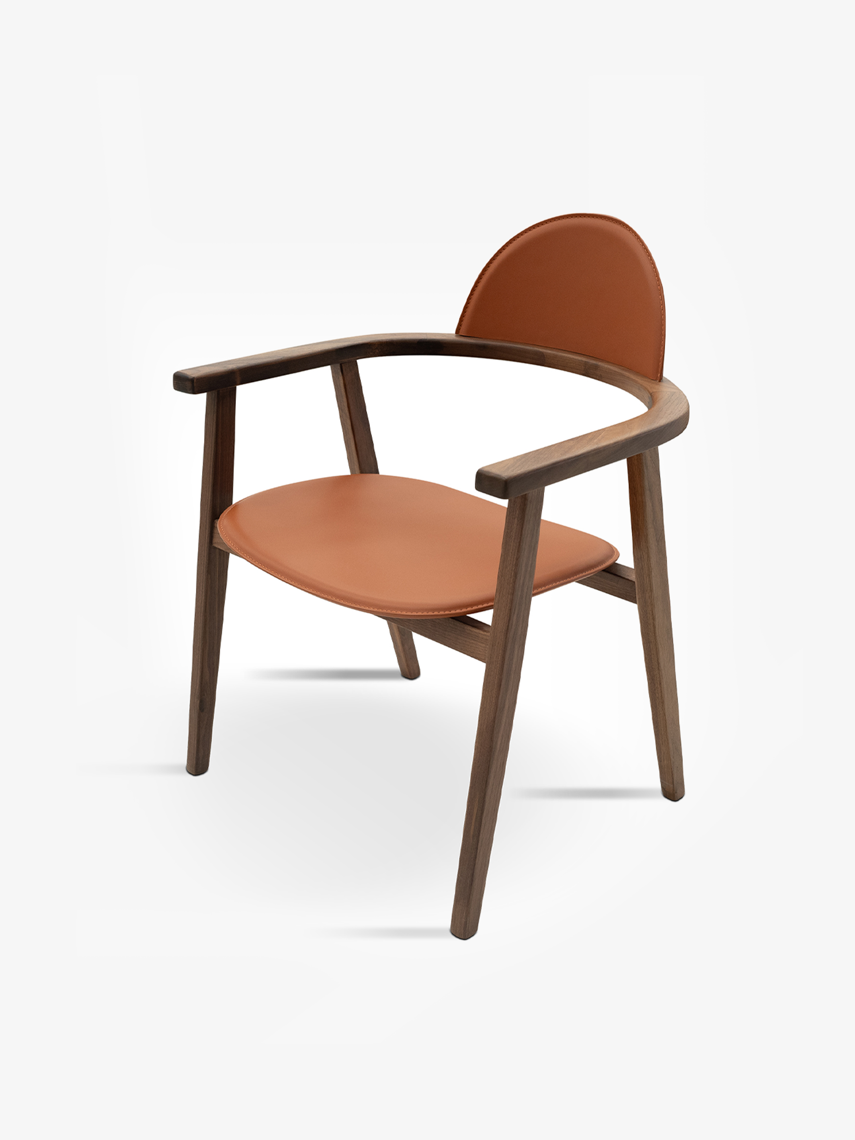 ORLA Walnut Saddle Leather Dining Chair with Armrests
