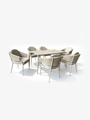 DAPHNE 7-Piece Weather-resistant Outdoor Rattan Dining Set with Glass-Top Table