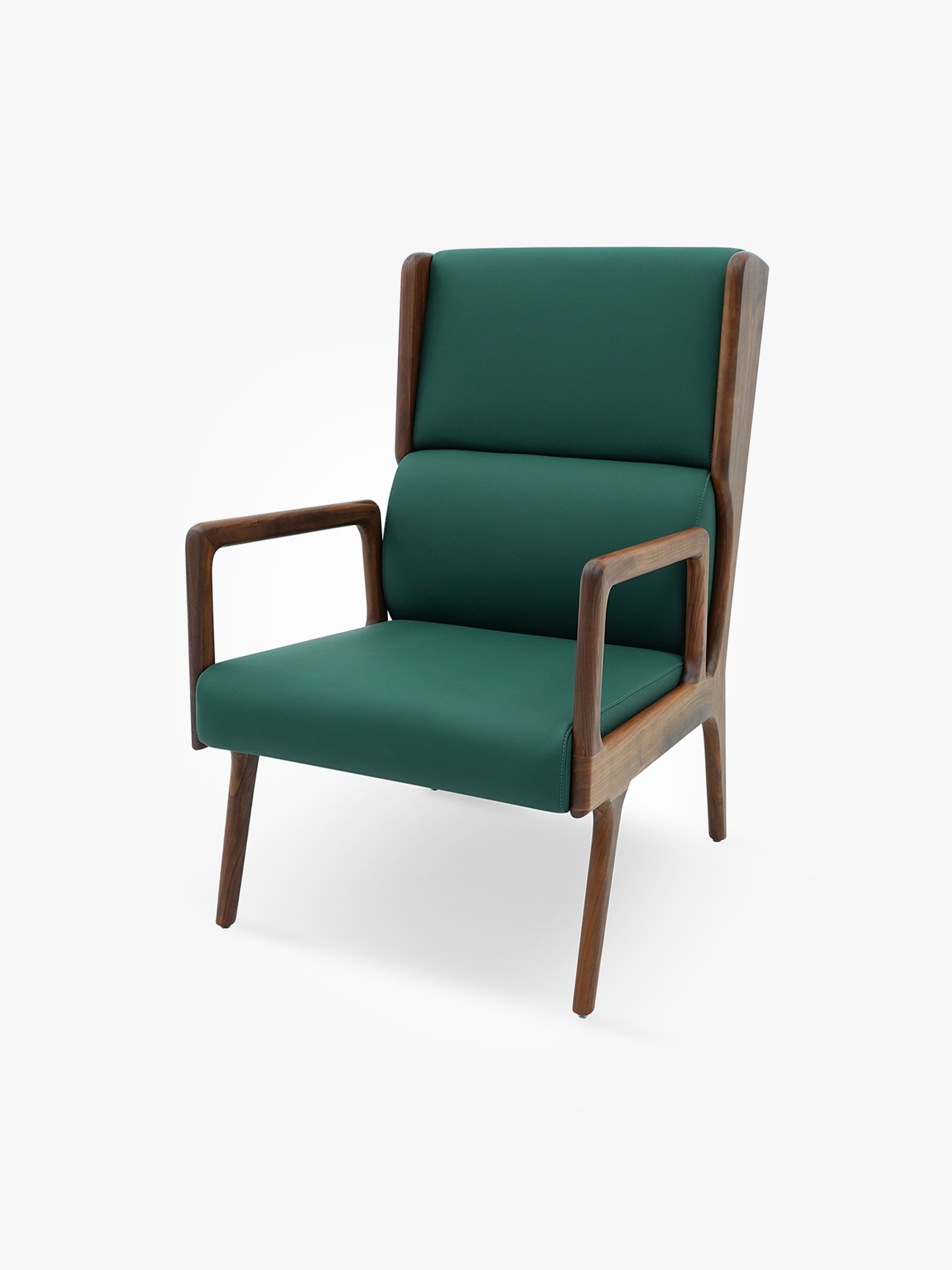 Modern High-Back Black Walnut Leather Accent Chair