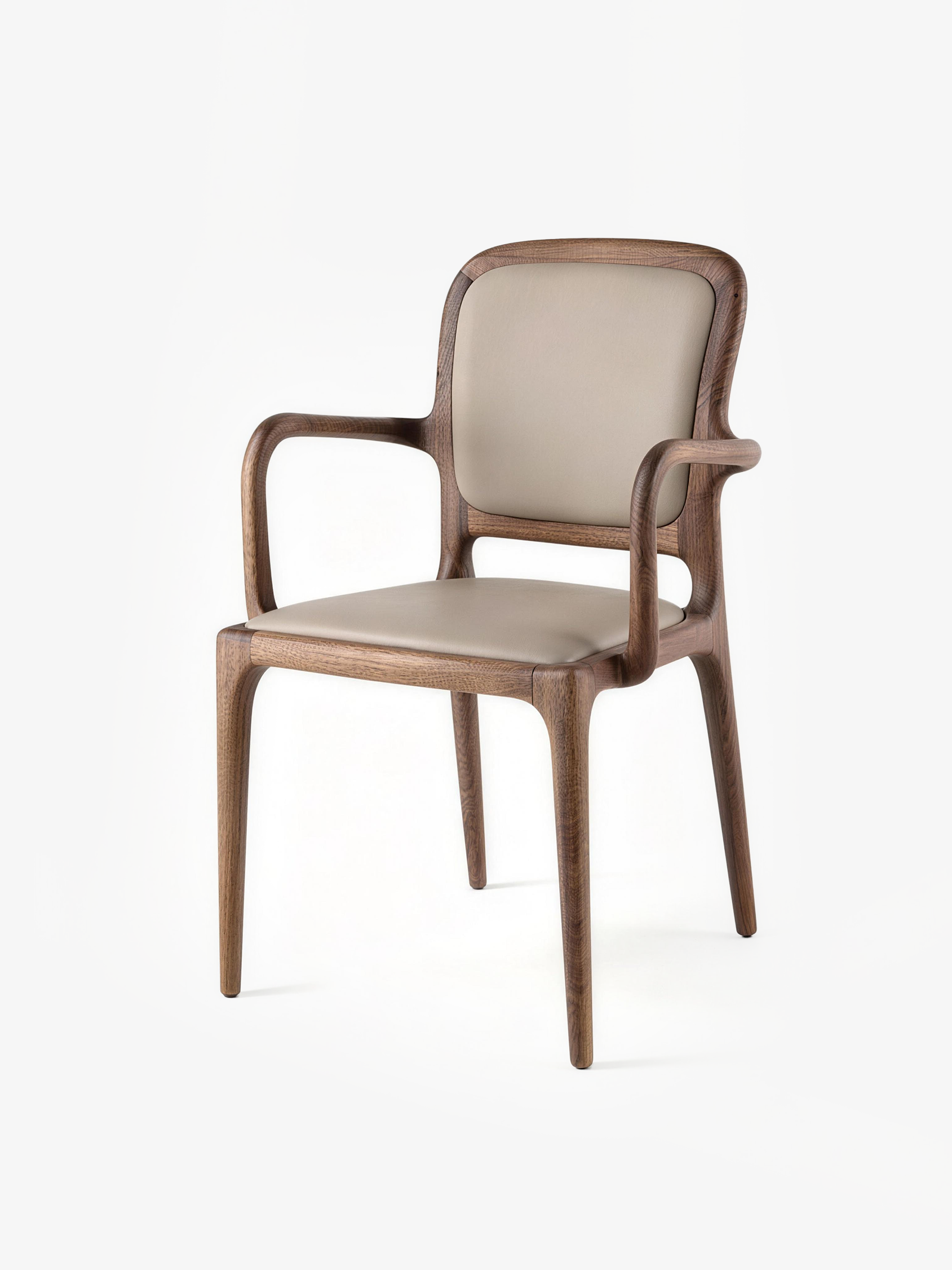 STELLA Black Walnut Genuine Leather Dining Chair with Armrests