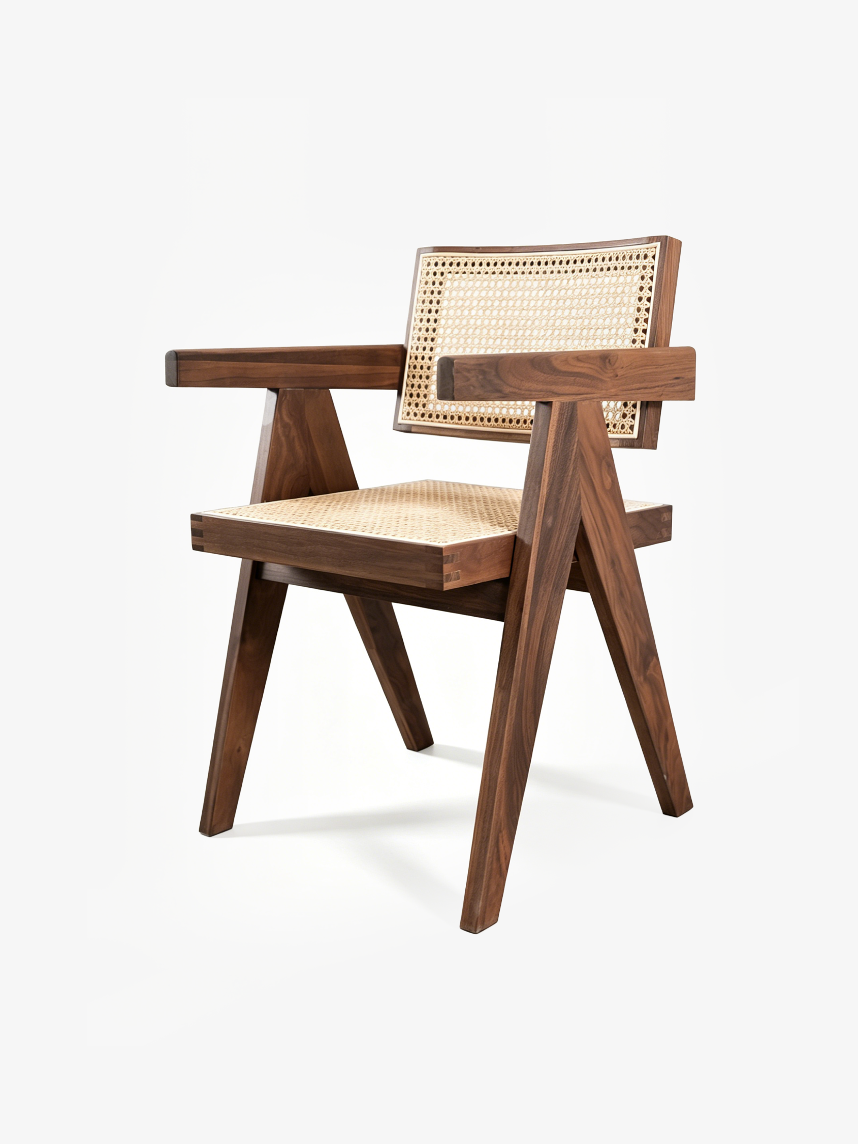 SERATA Walnut Rattan Dining Chair with Armrests