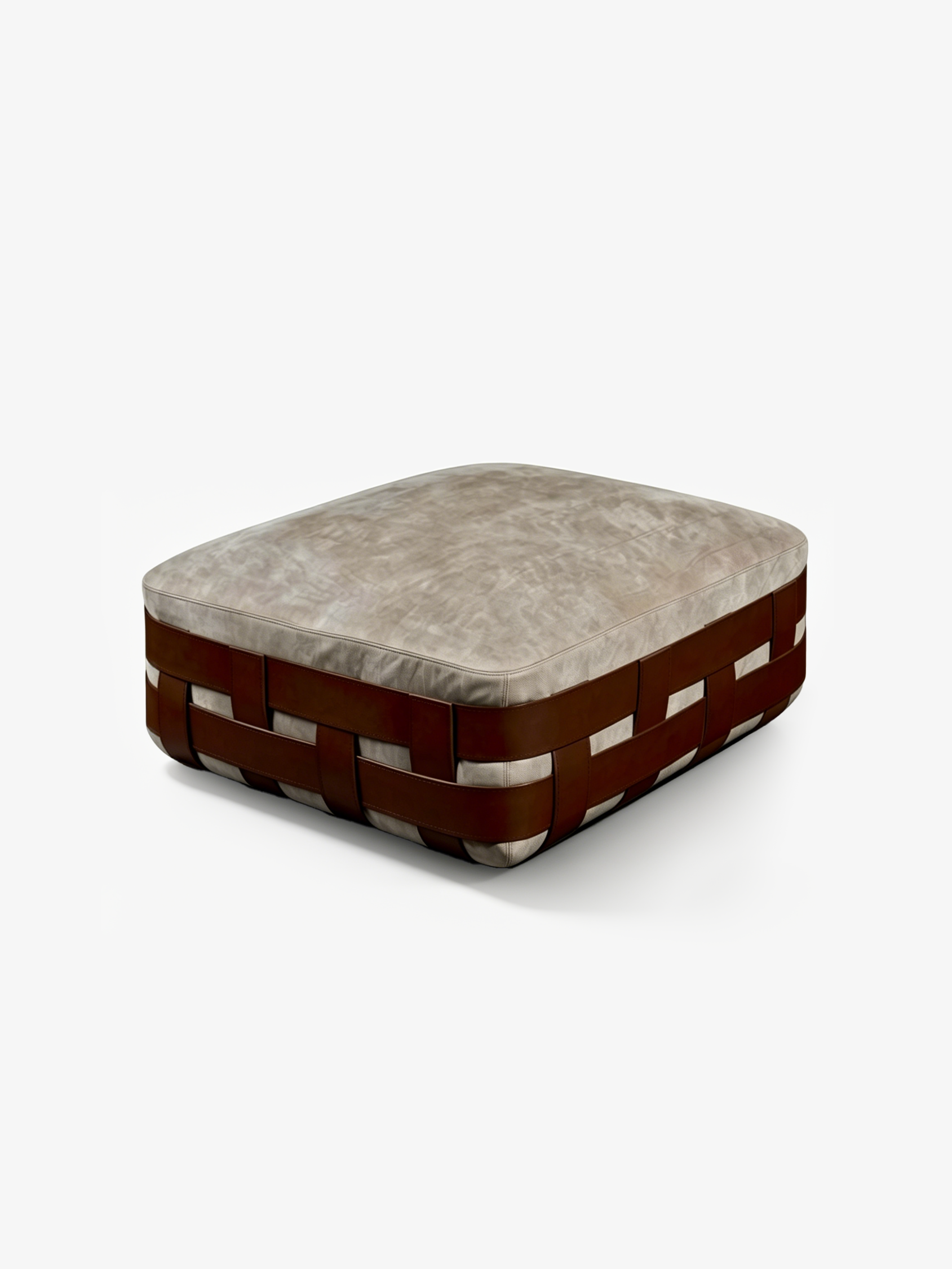 LUCCA Woven Saddle Leather Large Square Pouffe
