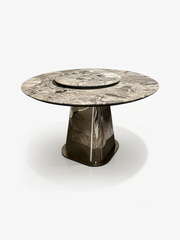 VITTORIA Victoria Grey Marble Round Dining Table with Lazy Susan