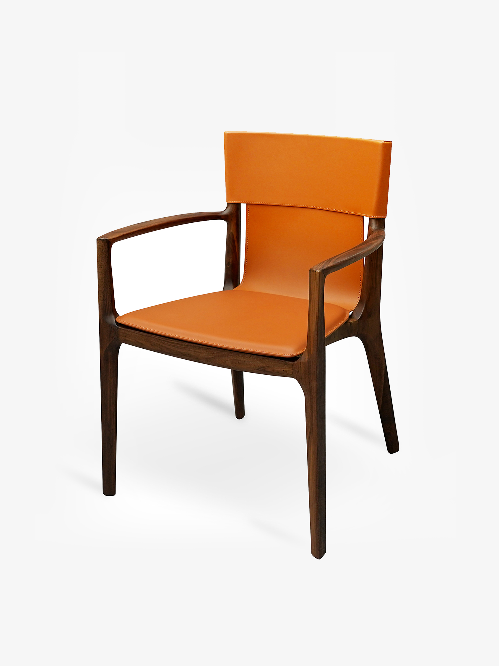 VERONA Black Walnut Saddle Leather Dining Chair with Armrests
