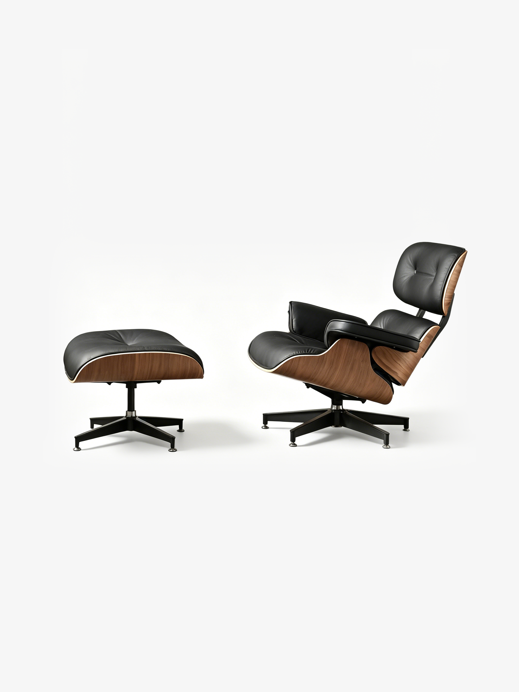 HAVEN Walnut Veneer Leather Lounge Chair & Ottoman