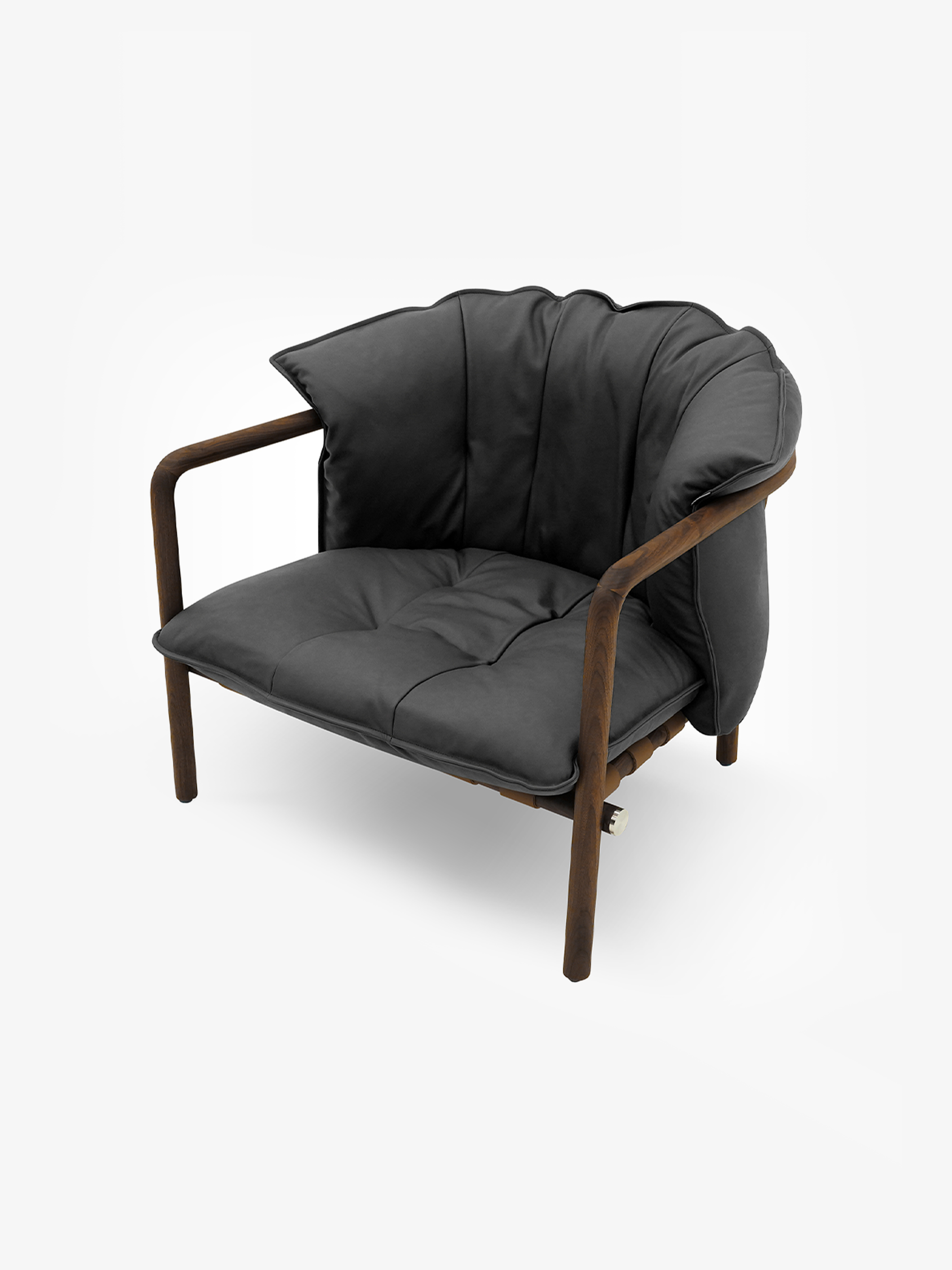 PETAL Solid Black Walnut & Pebbled Leather Lounge Chair