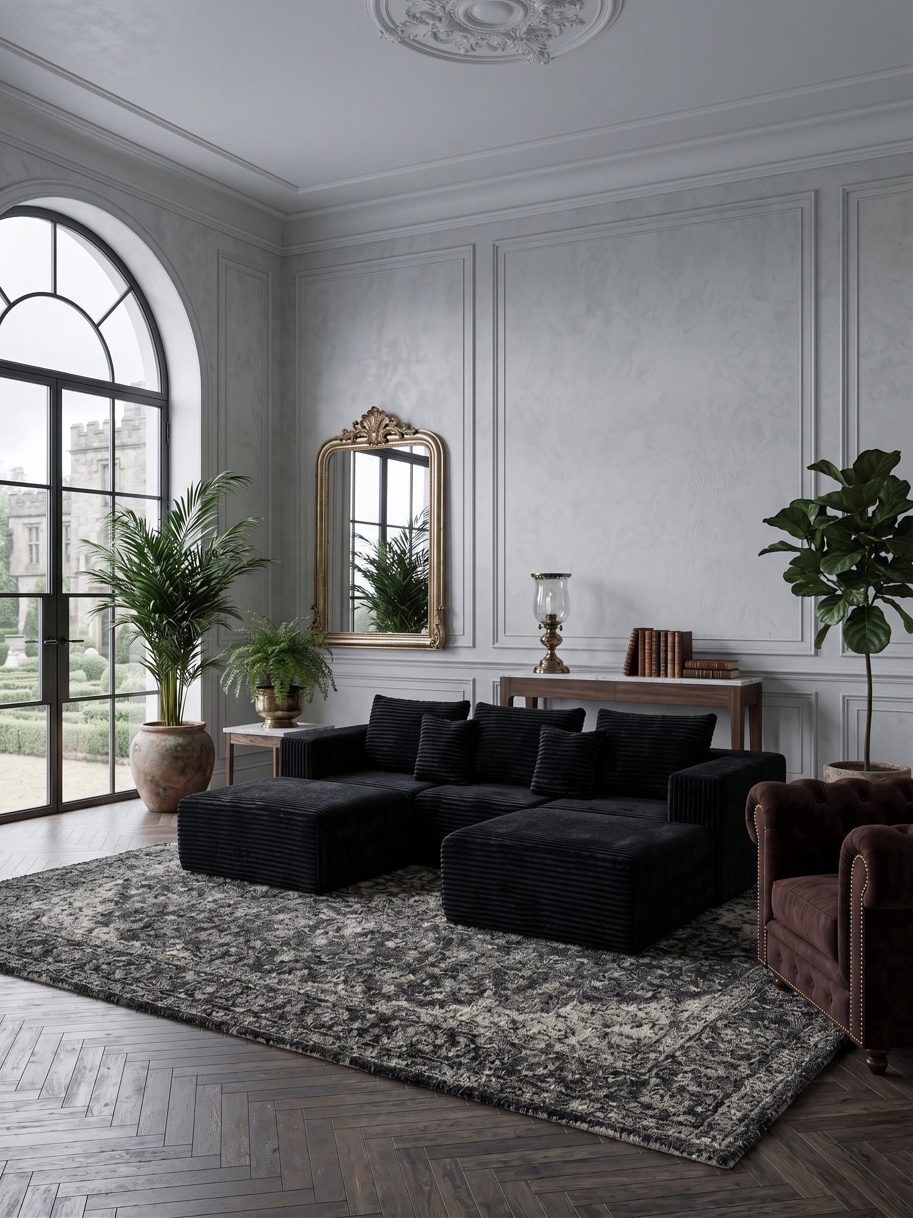 Nest Italian Contemporary Velvet U-Shape Sofa