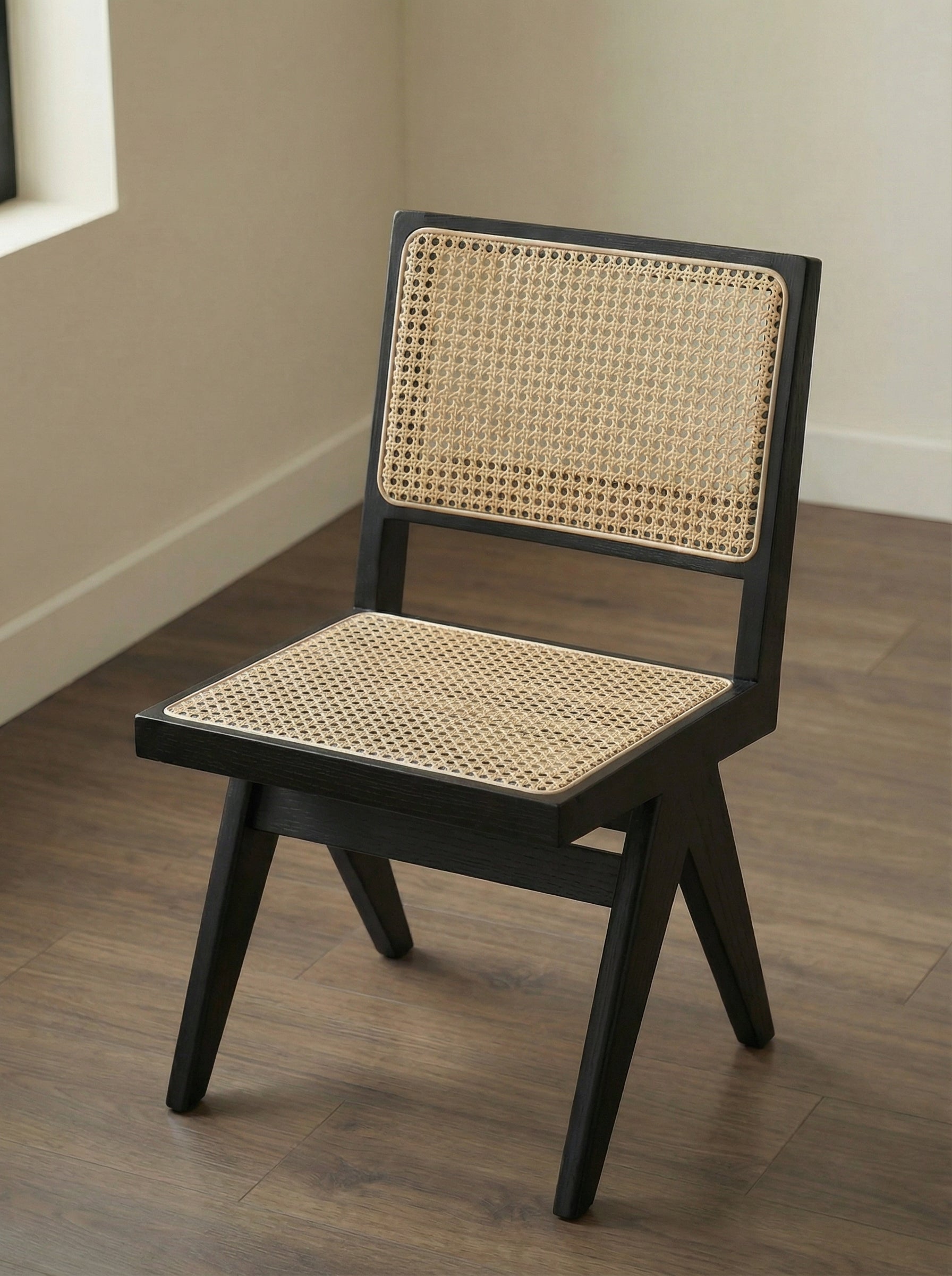 SERATA Black Ash Wood & Rattan Dining Chair