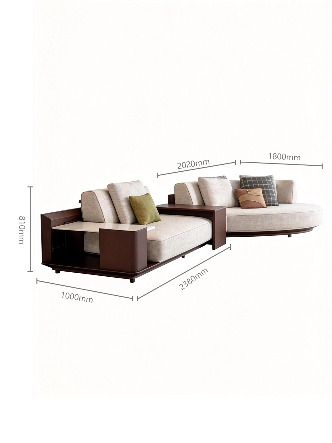 AVERA Chaise Sectional Sofa with Marble Armrest Table