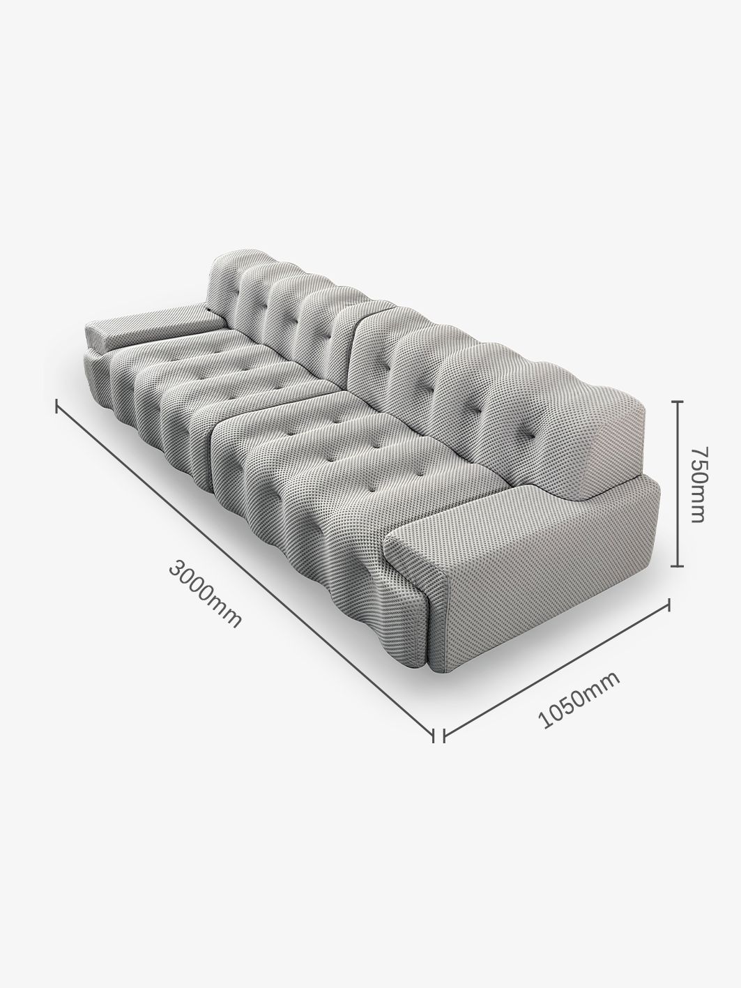 Grid Italian Contemporary Tufted Wave 4-Seater Sofa