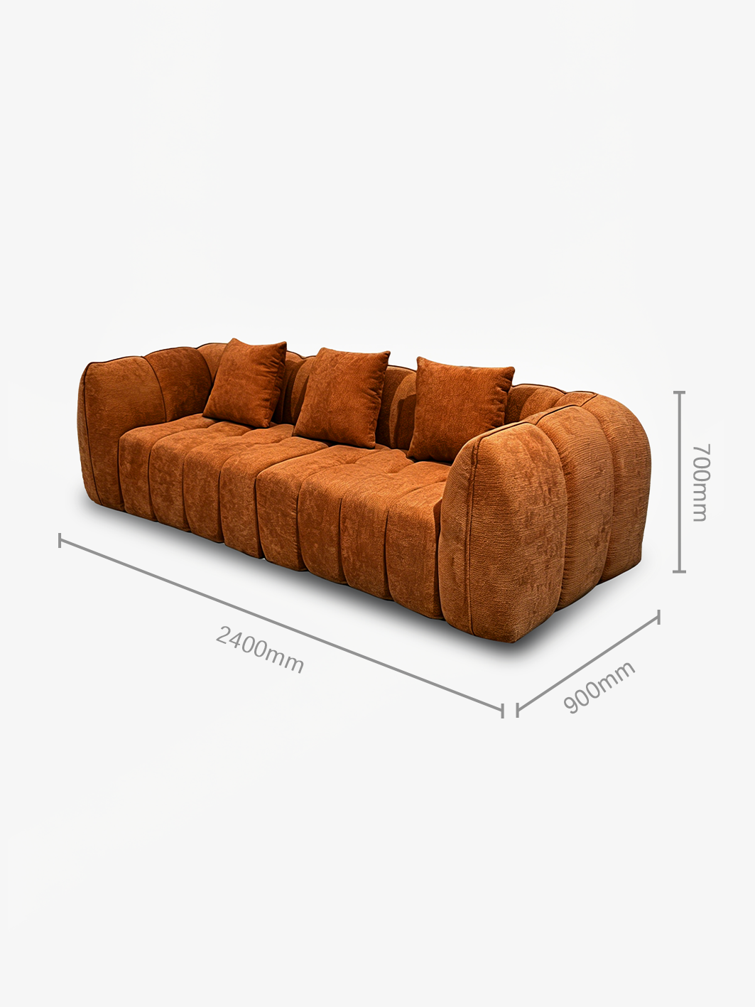 Ridge Italian Contemporary Velvet 3-Seater Sofa