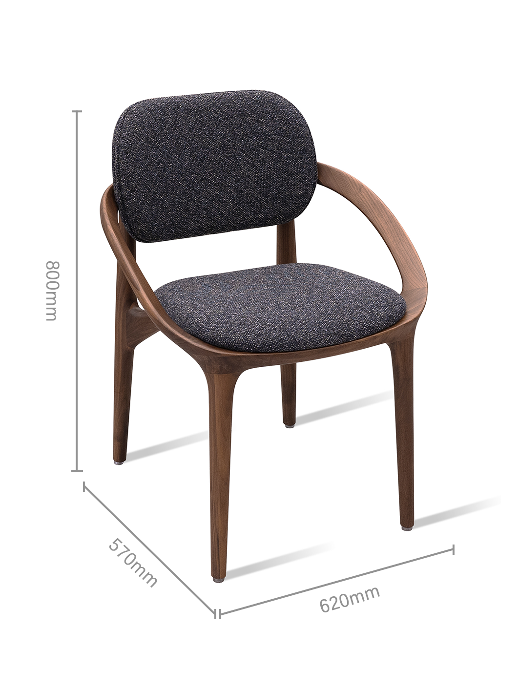 RONDA Black Walnut Fabric Dining Chair with Armrests