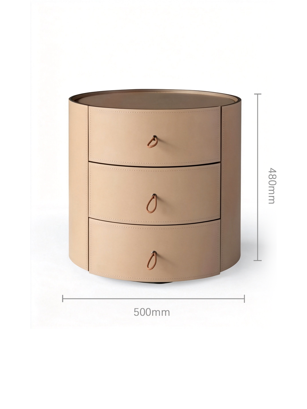 STACK Round Saddle Leather Three-Drawer Bedside Table