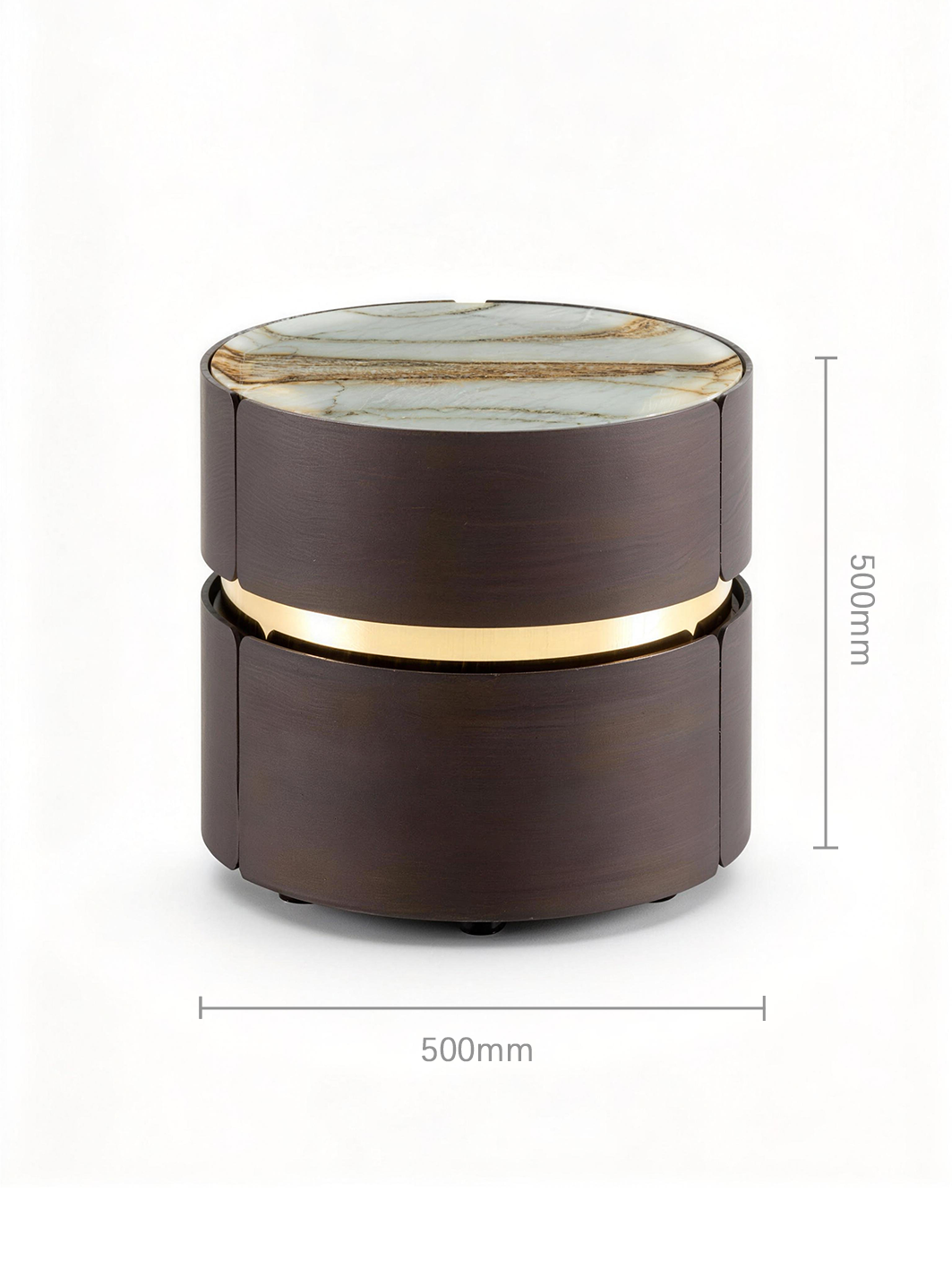 VESTA Roman Impression Stone Top Smoked Wood Bedside Table
