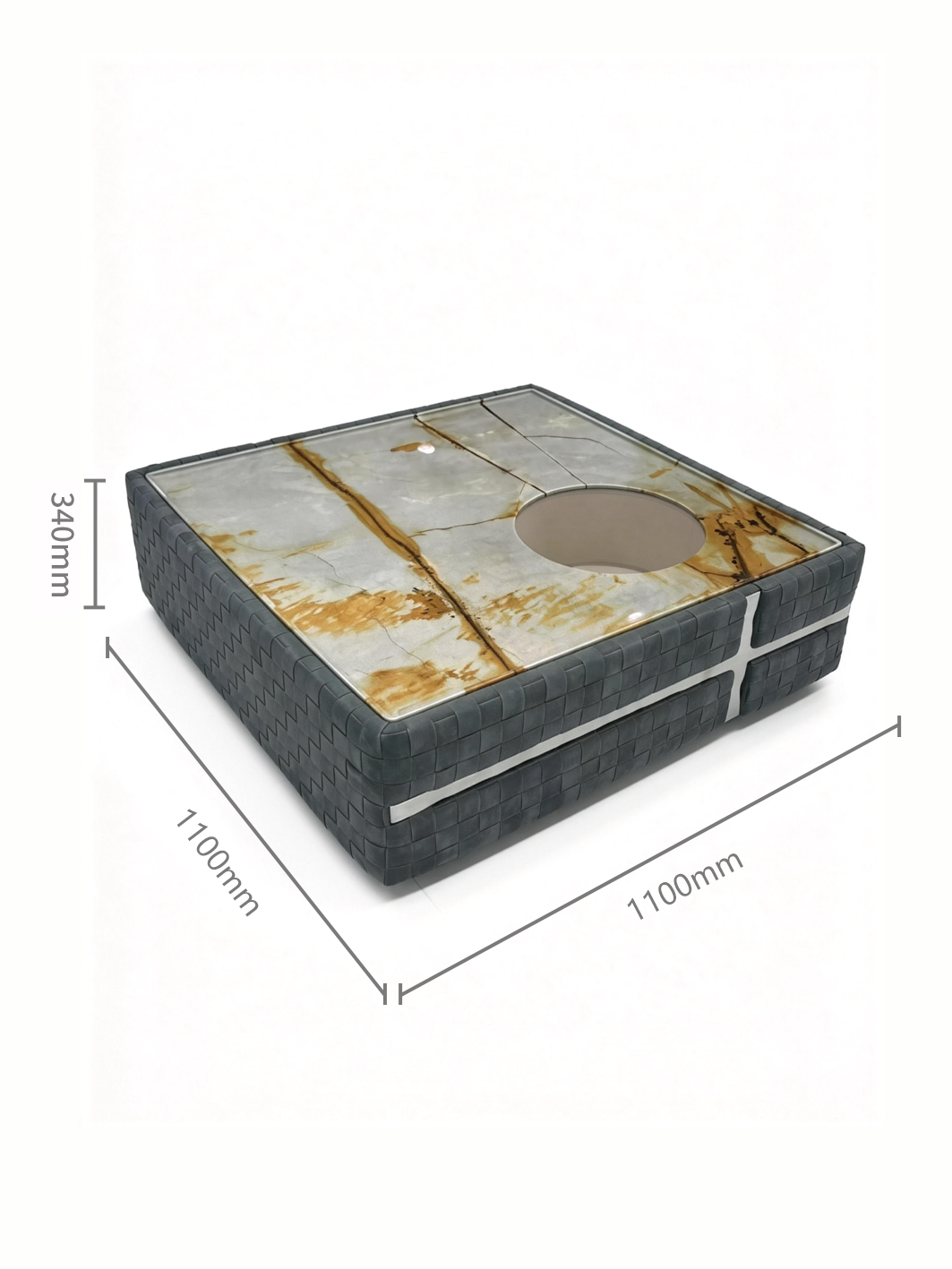 ROMA Marble-Top Woven Leather Coffee Table