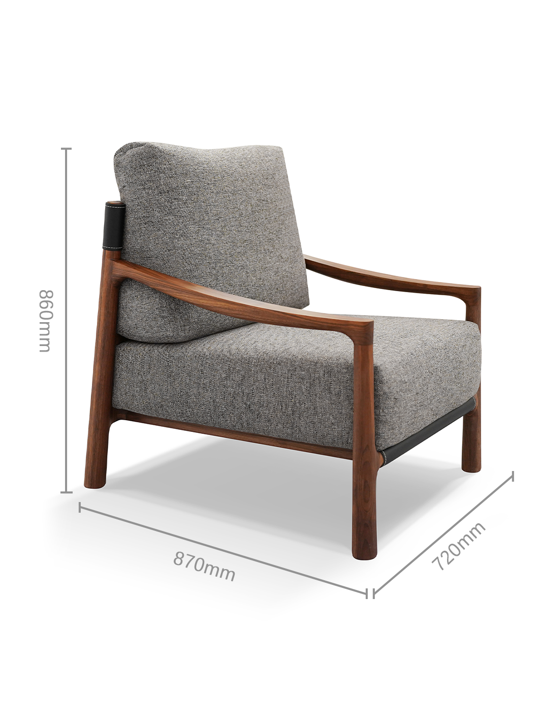 Black Walnut Fabric Accent Chair with Saddle Leather Wrap