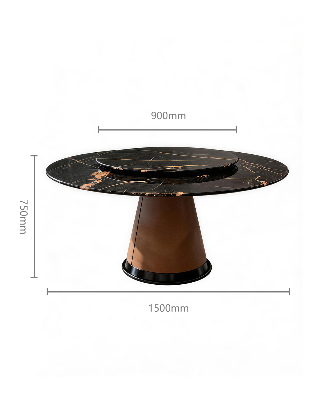 Nero Verde Marble & Saddle Leather Round Dining Table with Turntable
