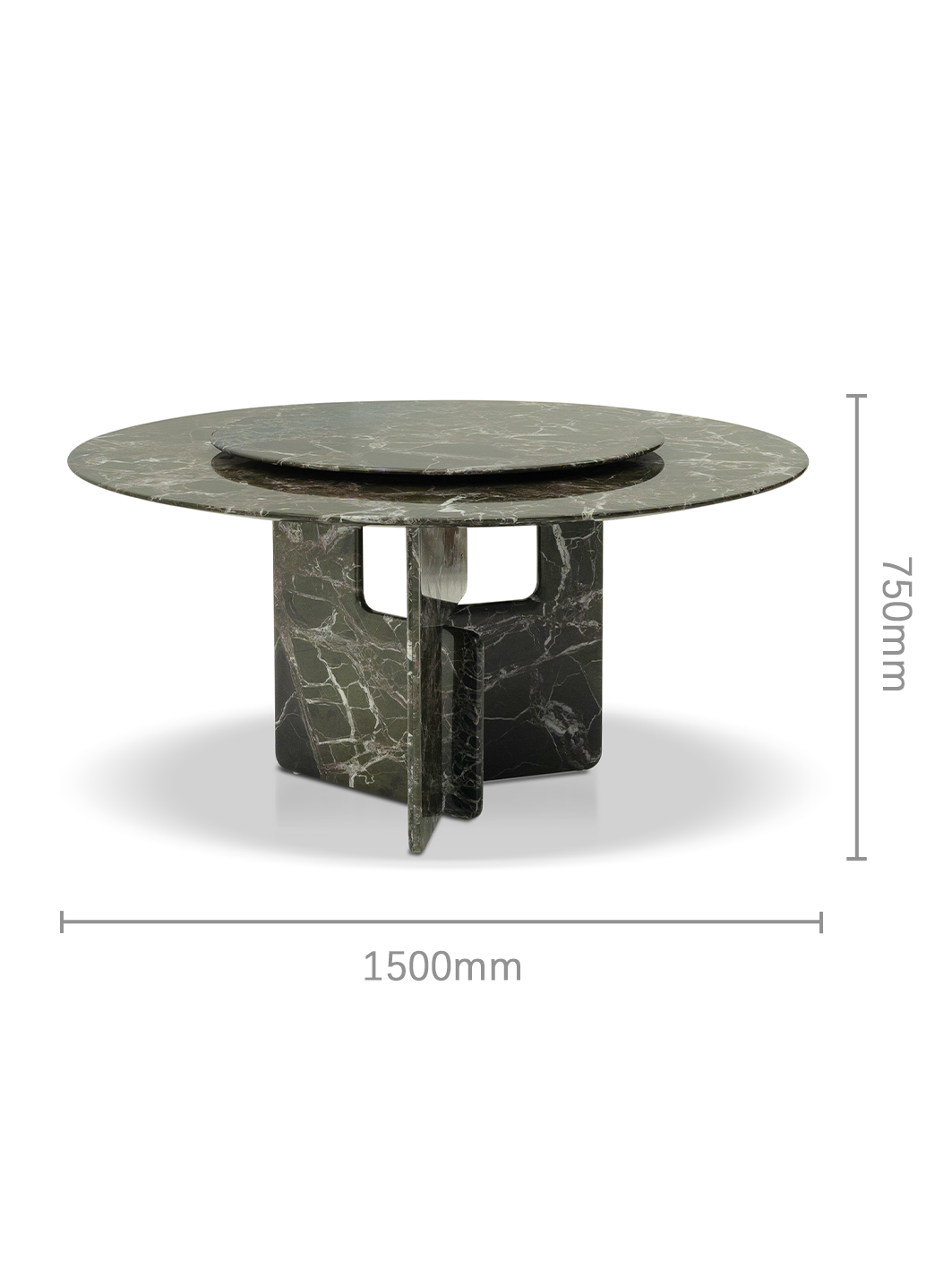 BRERA Prato Green Marble Round Dining Table with Lazy Susan