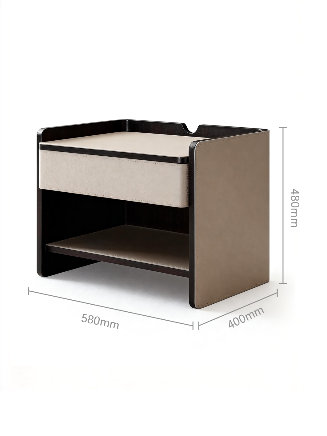 MIST Smoked Wood & Saddle Leather Bedside Table