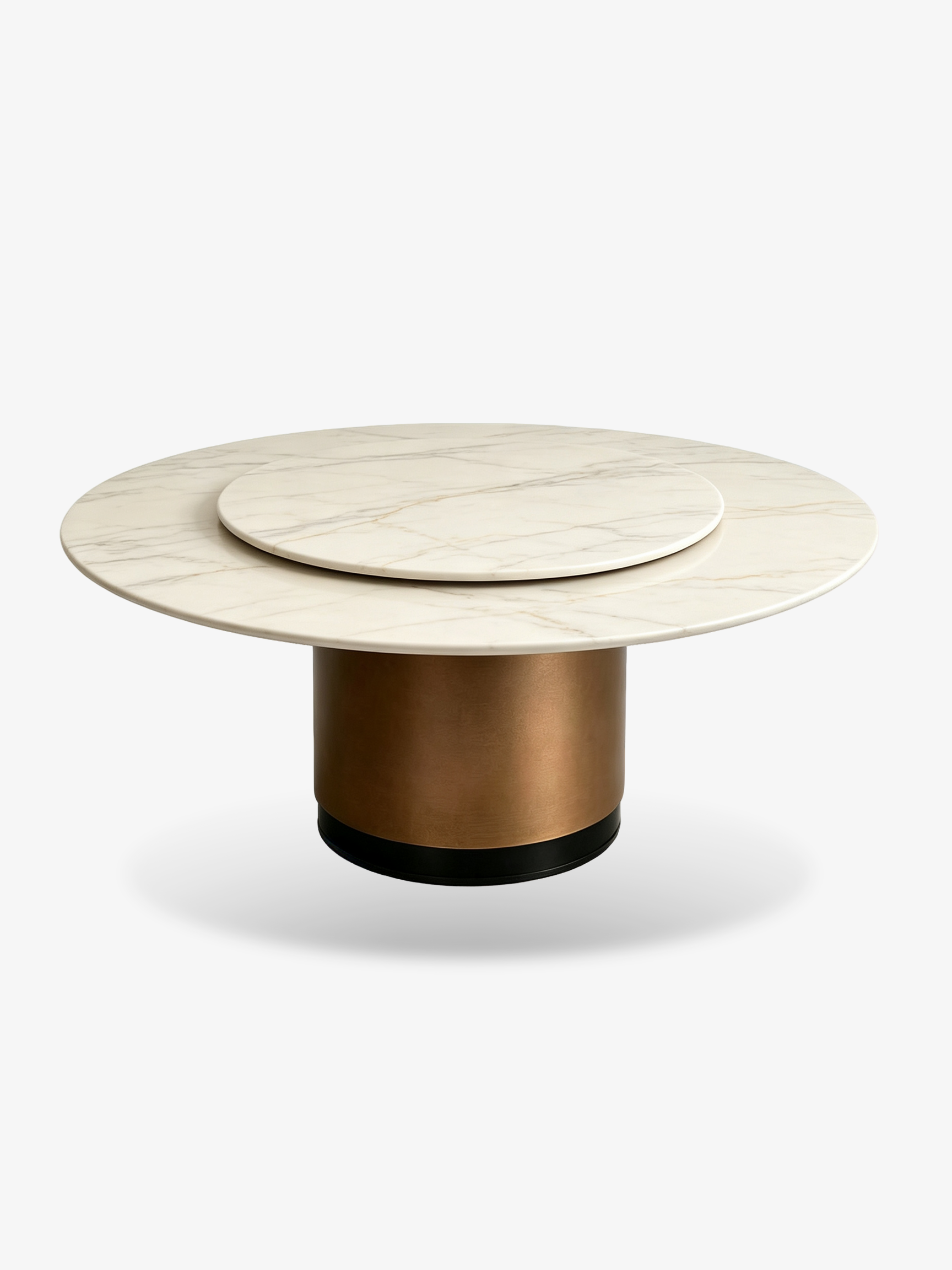 LUMINA Royal White Jade Marble Round Dining Table with Lazy Susan