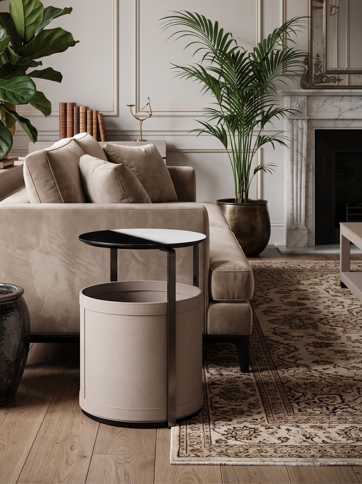 PICASSO Saddle Leather Side Table with Marble Top