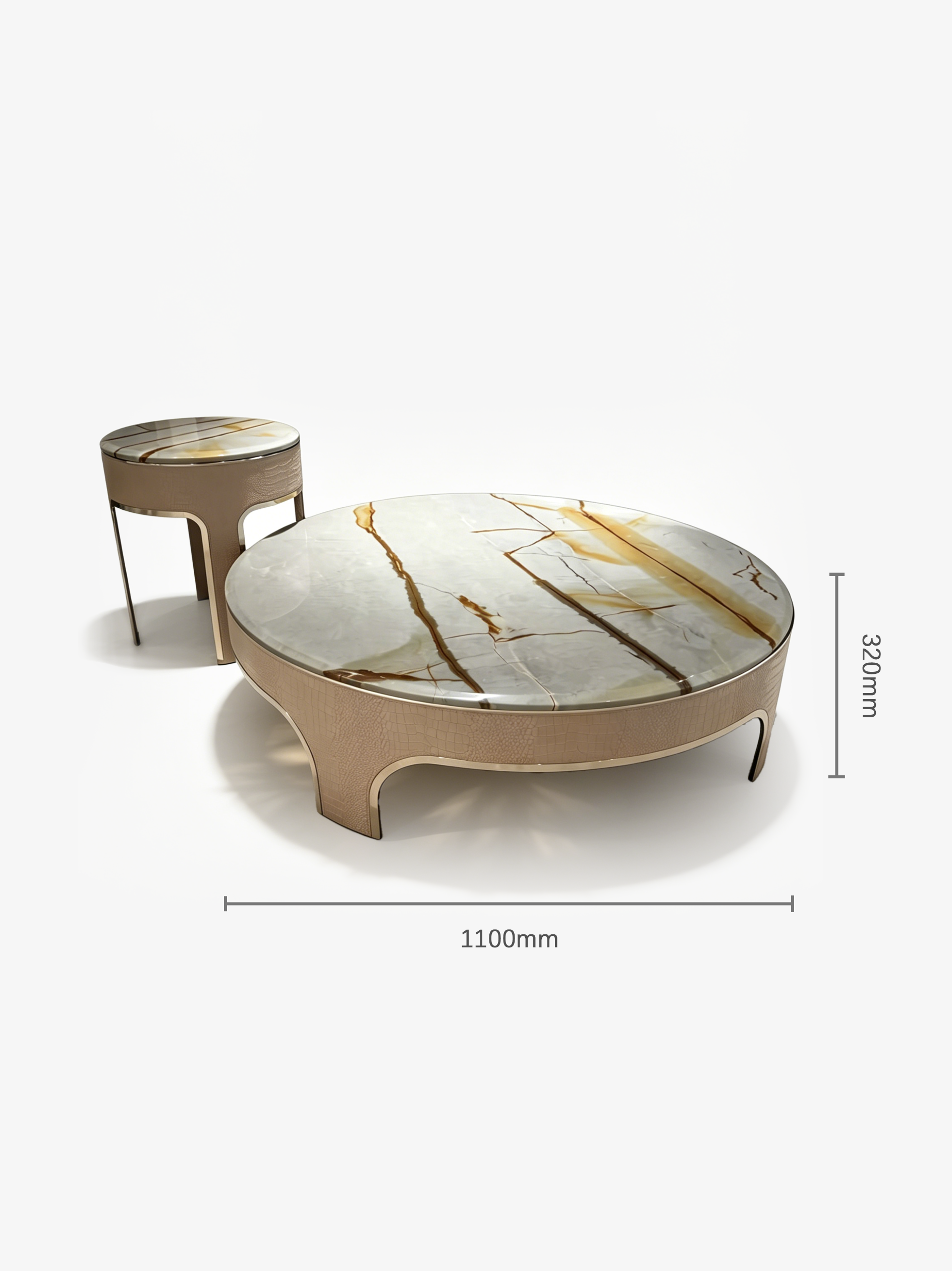 Veil Marble Coffee Table Set of 2 with Saddle Leather Base